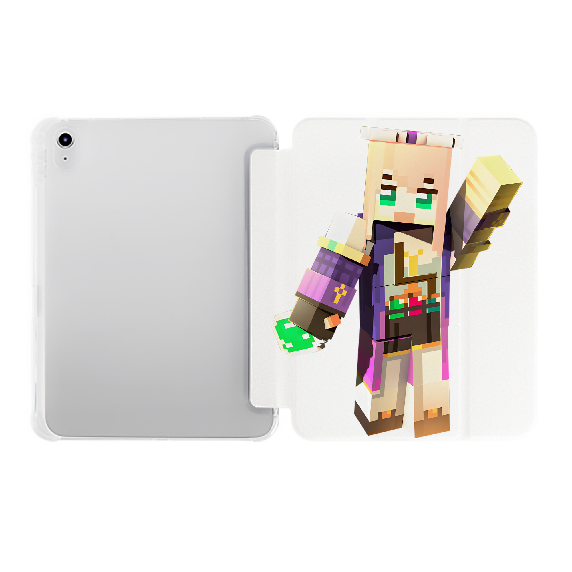 （画像用） マインクラフト ブロックの世界 Minecraft MC Block world IPad ケース ペン収納付き 三つ折りスタンド PUレザー×シリコン 対応機種9.5/10.5/10.9インチ